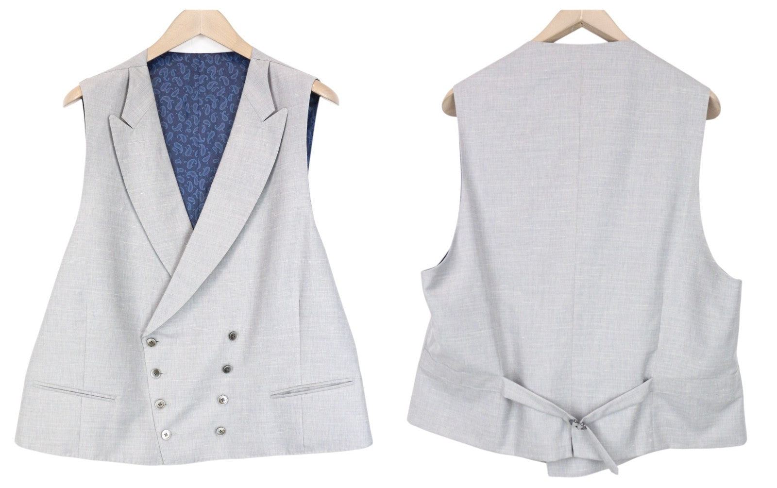 SUITSUPPLY Havana Jetted Men's Suit UK50R Grey Melange Slim 3pc Wool Silk Linen