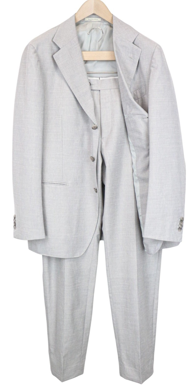 SUITSUPPLY Havana Jetted Men's Suit UK46R Grey Melange Wool Slim 2Pc Silk Linen