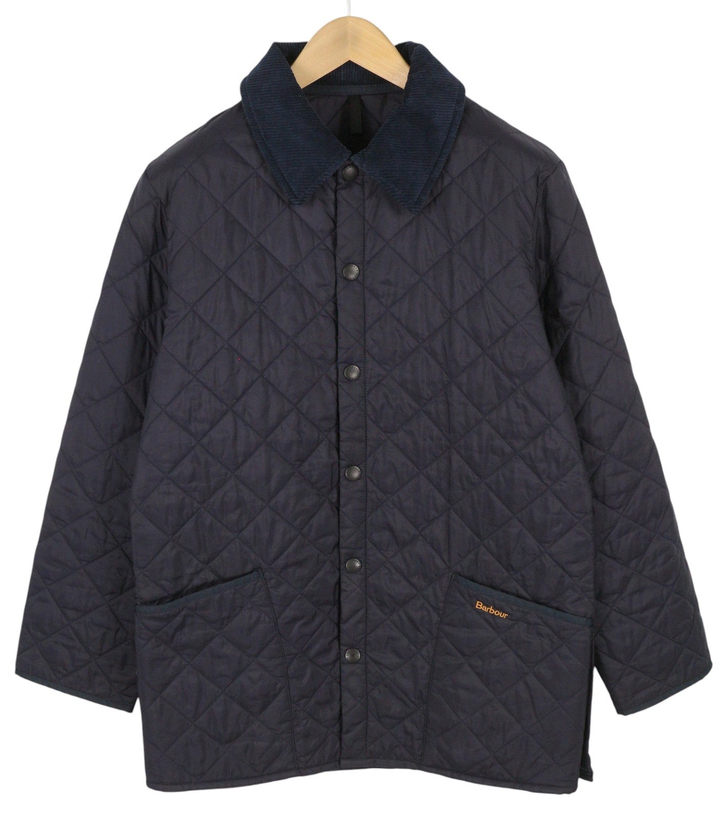 BARBOUR Liddesdale Men Jacket S Dark Blue Snap Buttons Quilted Corduroy Neck