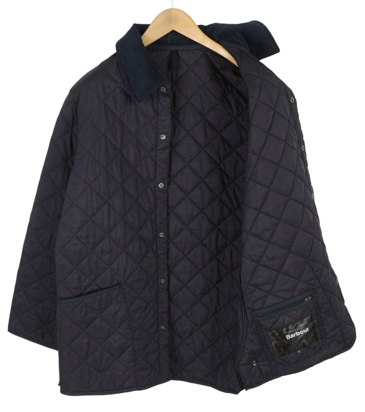 BARBOUR Liddesdale Men Jacket S Dark Blue Snap Buttons Quilted Corduroy Neck