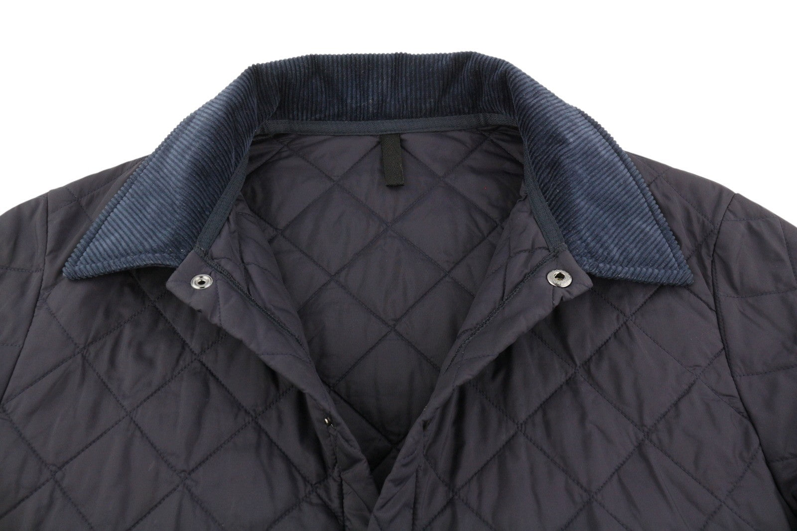 BARBOUR Liddesdale Men Jacket S Dark Blue Snap Buttons Quilted Corduroy Neck