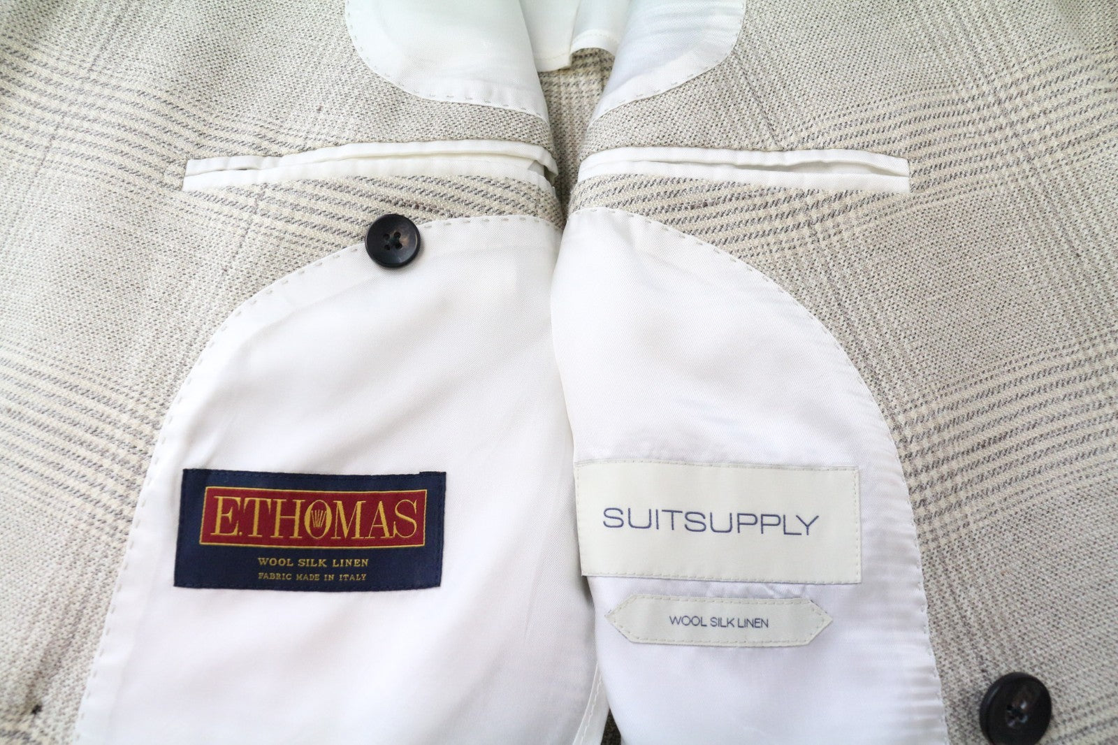 SUITSUPPLY Havana Men's Suit UK36R Beige Check Slim 2Pc Wool Silk Linen Blend