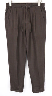 SUITSUPPLY Ames Pleat Men's Trousers UK30R Dark Brown Pure Linen Slim Drawstring