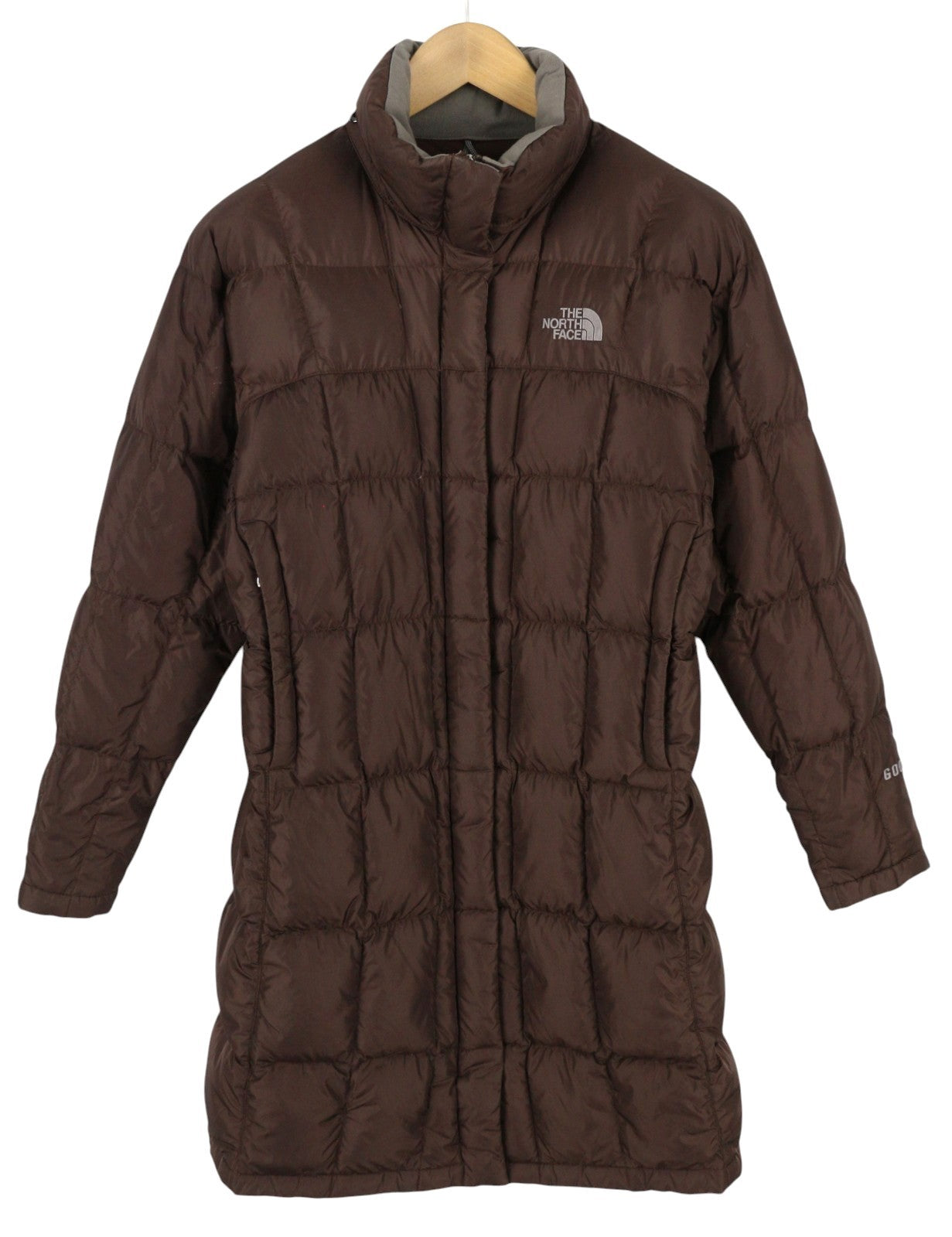 THE NORTH FACE Women Jacket S Brown 600 Down Filled Quilted High Neck Mid-Length