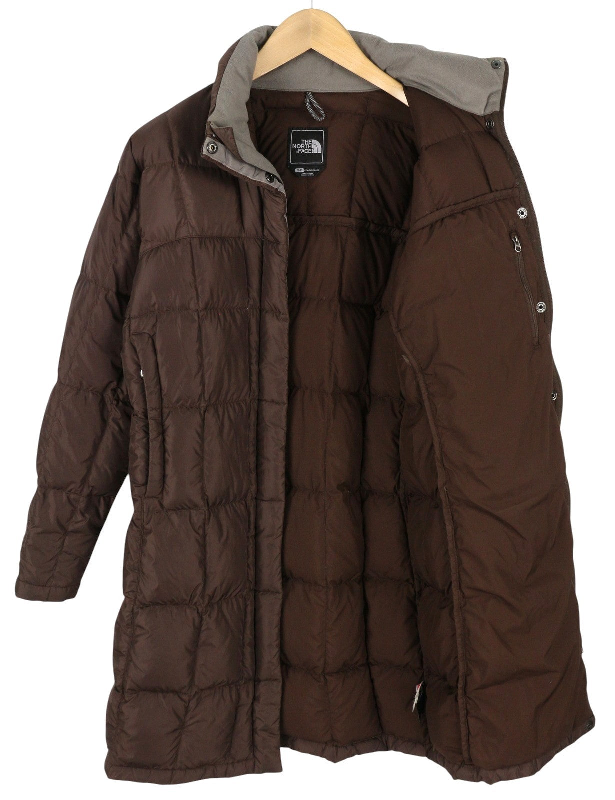 THE NORTH FACE Women Jacket S Brown 600 Down Filled Quilted High Neck Mid-Length