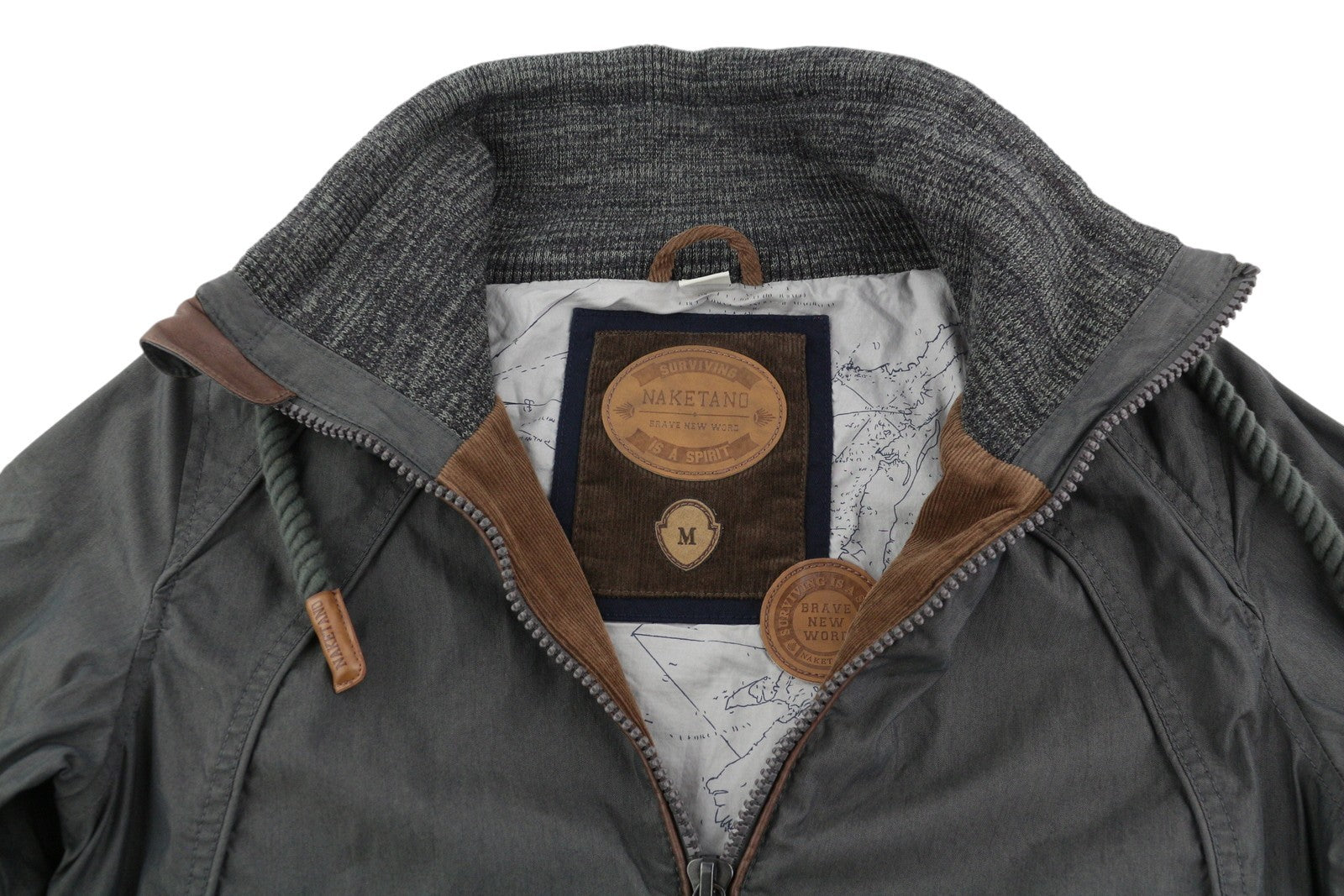 NAKETANO Women Jacket M Grey High Neck Lined Pockets Long Sleeve Lightweight