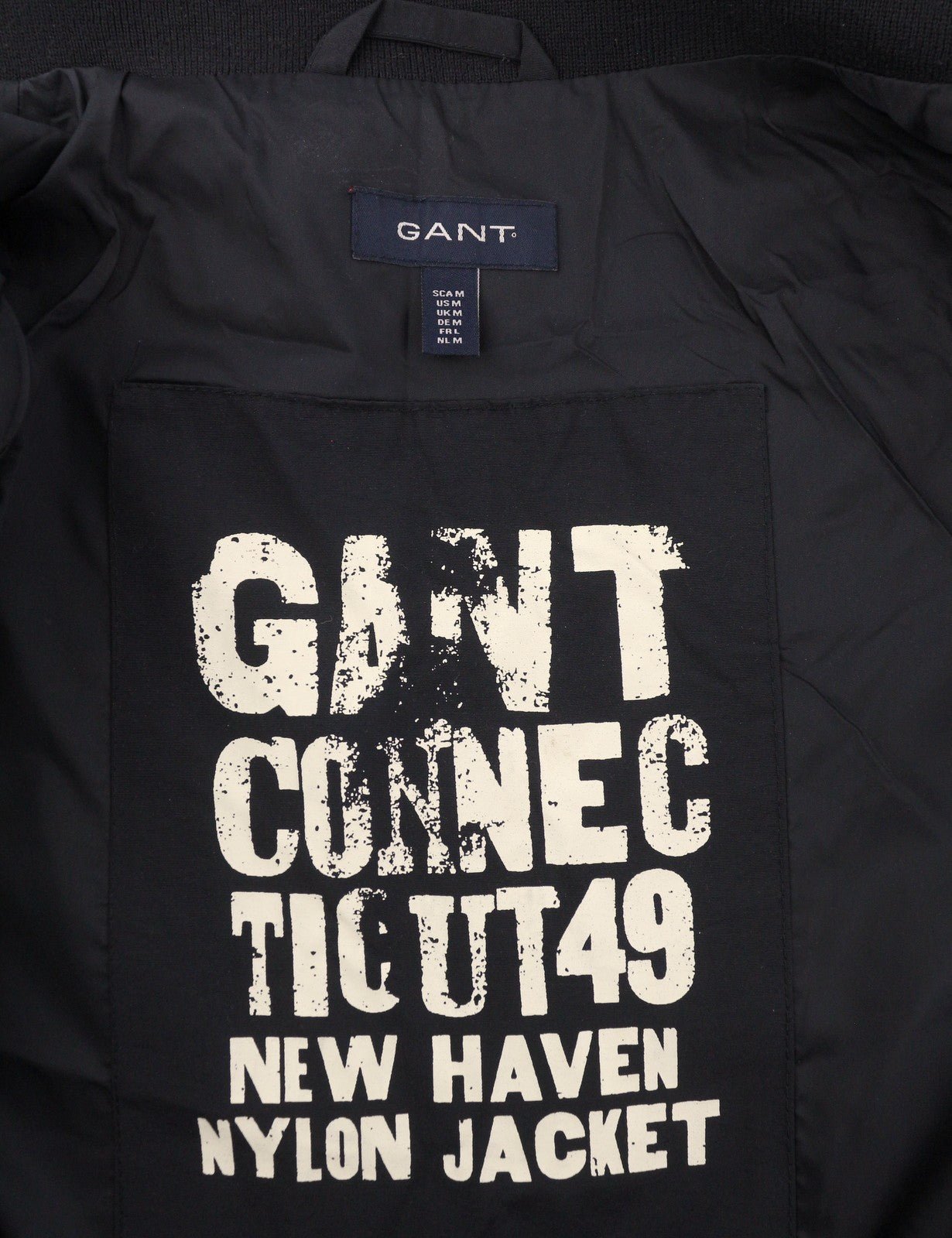 GANT Men Jacket M Black Full Zip High Neck Lined Pockets Logo Nylon Lightweight