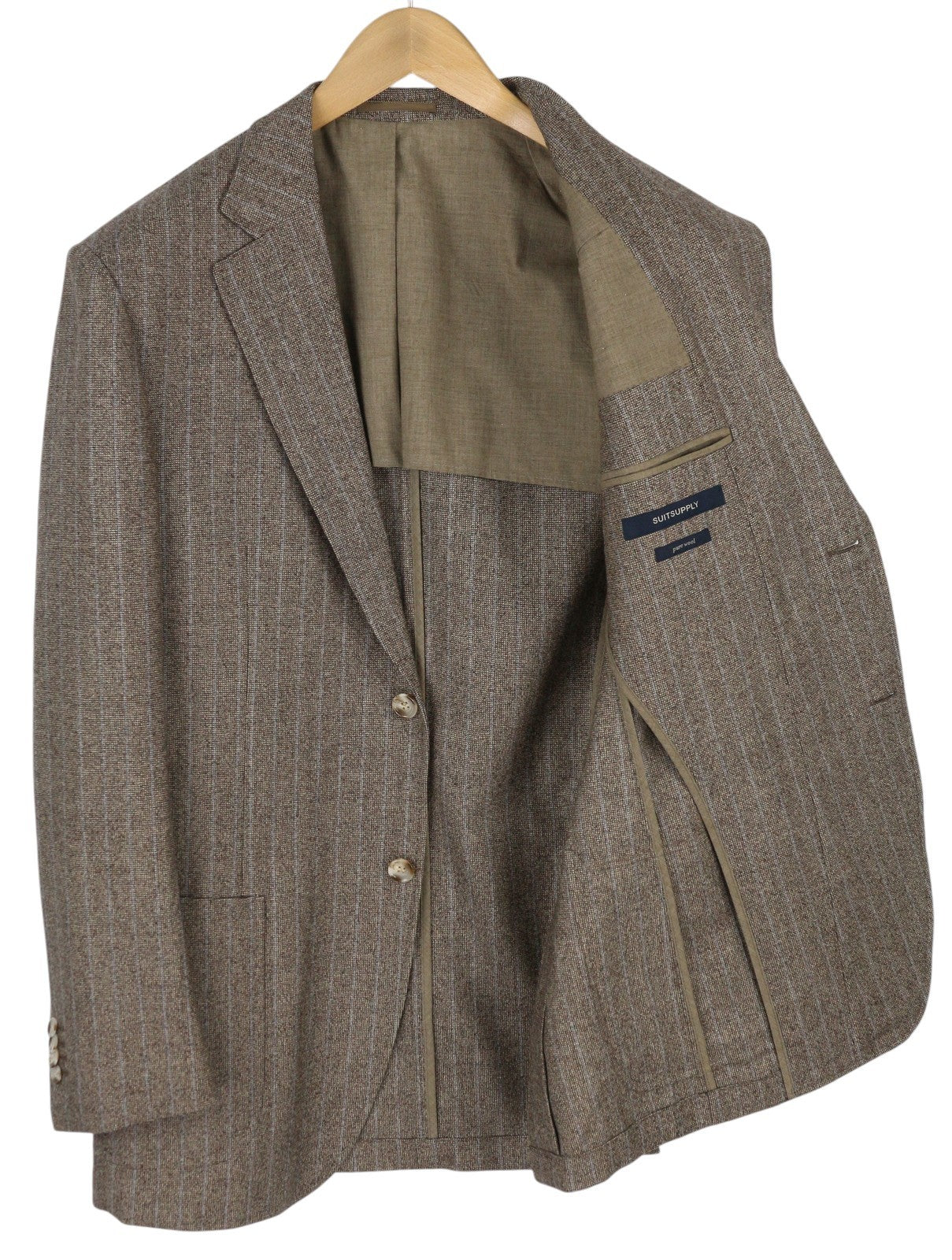 SUITSUPPLY Men Blazer UK40L Brown Pure Wool Half Lined Pinstriped Notch Lapel