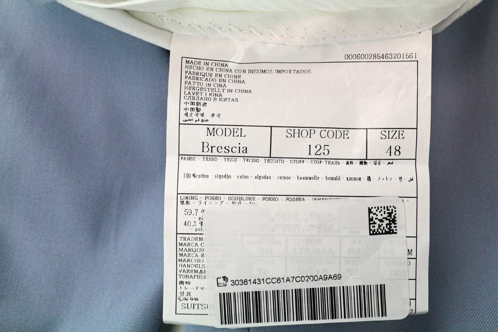 SUITSUPPLY Brescia Men's Trousers UK38R Blue Cotton Slim Fit Pleated Front