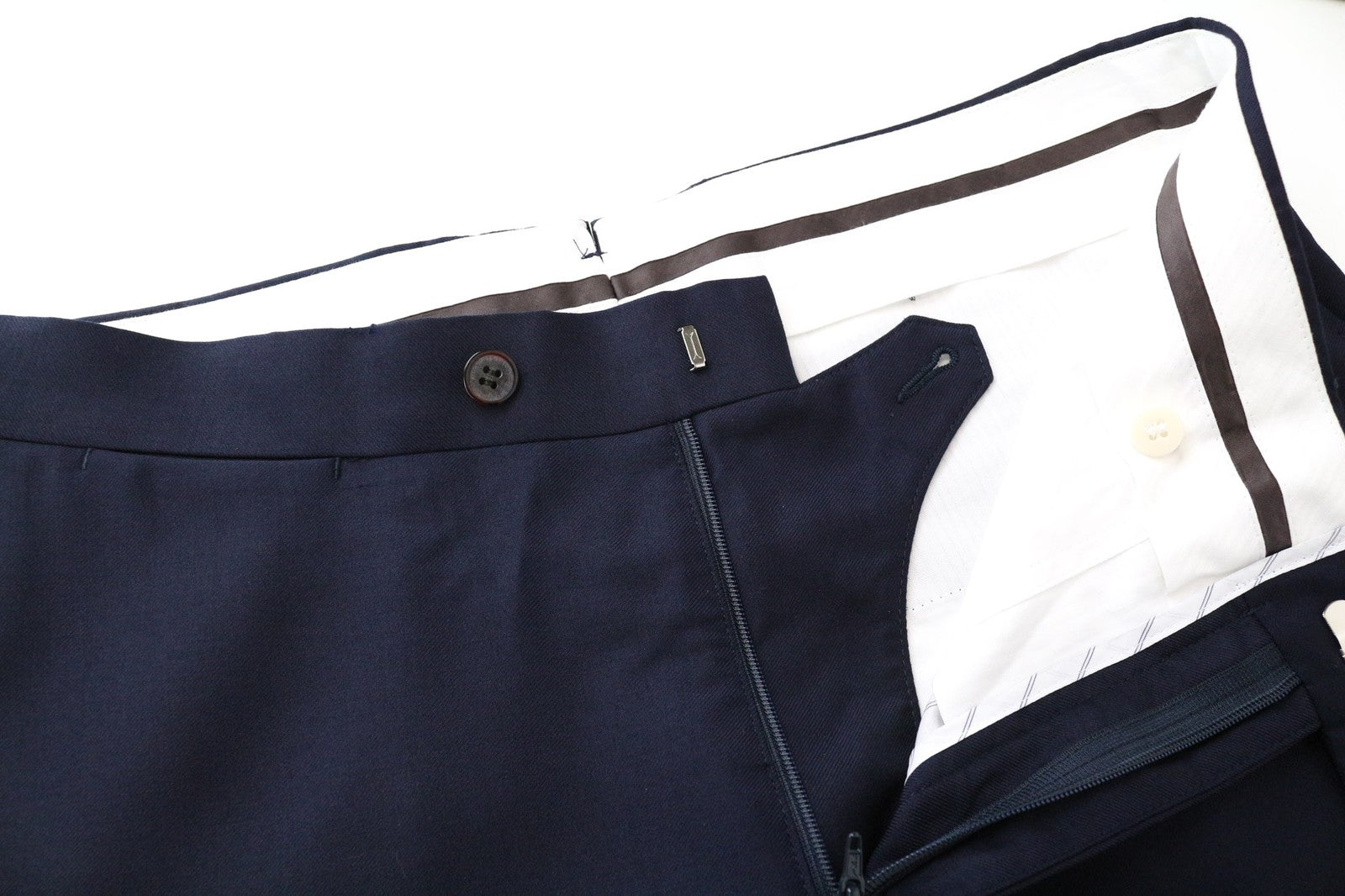 SUITSUPPLY Brescia Men's Trousers UK38R Navy Blue Pure Wool Pleated Formal