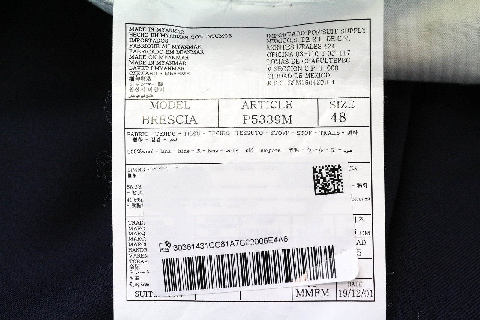 SUITSUPPLY Brescia Men's Trousers UK38R Navy Blue Pure Wool Pleated Formal