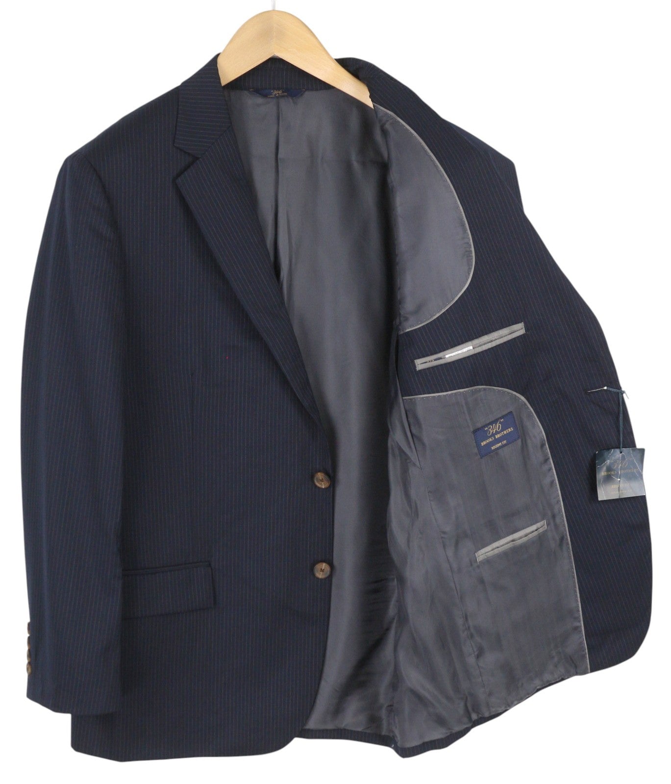 BROOKS BROTHERS 346 Regent Fit Men Blazer UK42 Blue Wool Pinstriped Notch Lapel