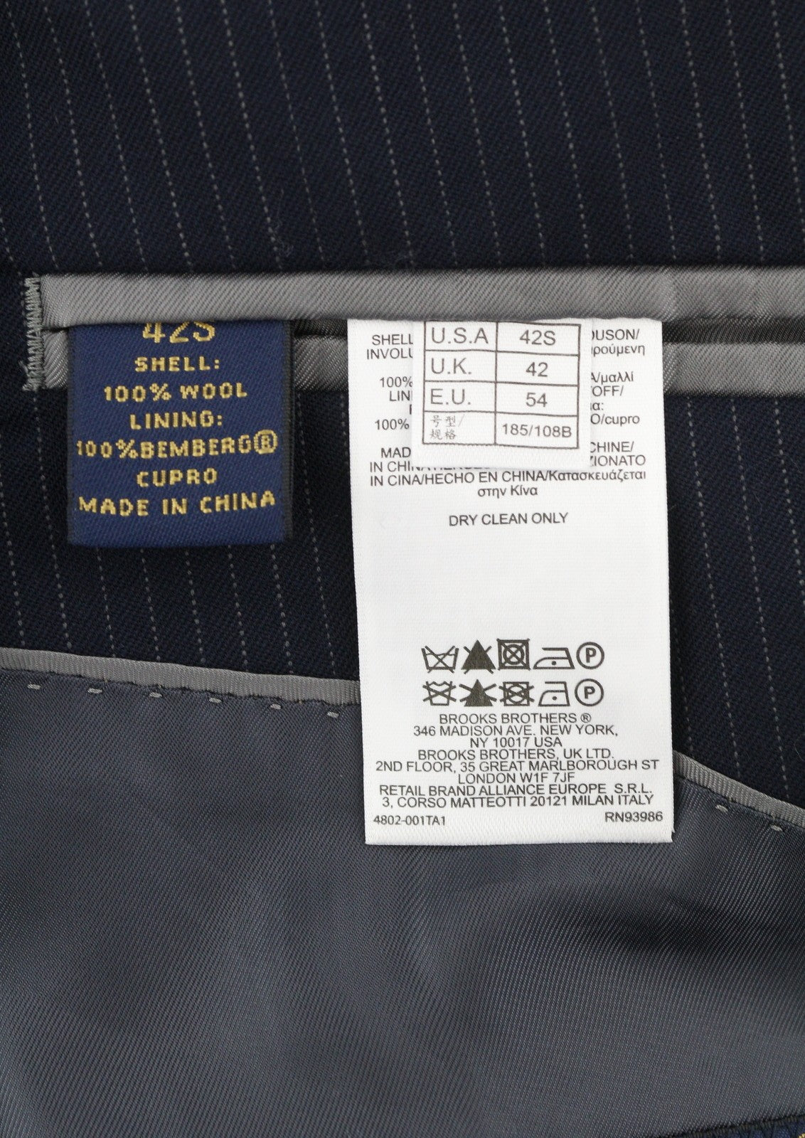 BROOKS BROTHERS 346 Regent Fit Men Blazer UK42 Blue Wool Pinstriped Notch Lapel