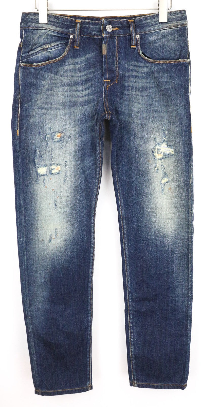 TAKESHY KUROSAWA Men's Jeans W32 Blue Pure Cotton Distressed Slim Fit Wash