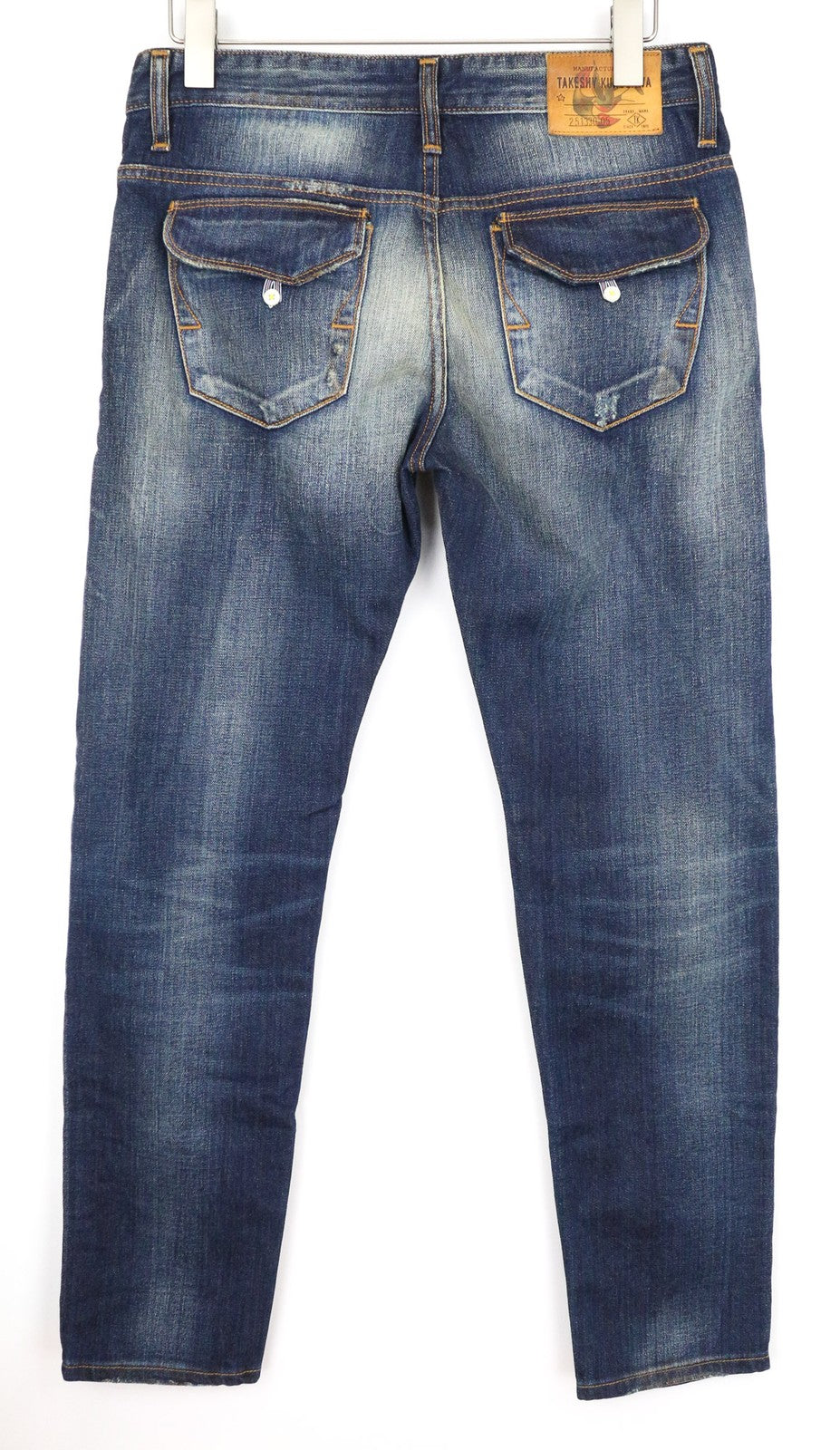 TAKESHY KUROSAWA Men's Jeans W32 Blue Pure Cotton Distressed Slim Fit Wash