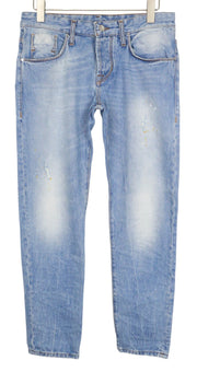 TAKESHY KUROSAWA vyriški džinsai W34 Slim Fit šviesiai mėlyni medvilniniai skalbti tiesūs