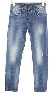 TAKESHY KUROSAWA vyriški džinsai W30 Slim Fit laisvalaikio mėlynos medvilnės skalbtos tamprios medžiagos