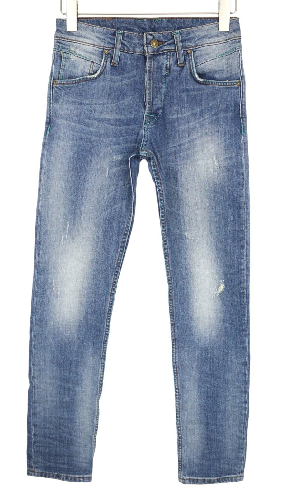 TAKESHY KUROSAWA vyriški džinsai W30 Slim Fit laisvalaikio mėlynos medvilnės skalbtos tamprios medžiagos