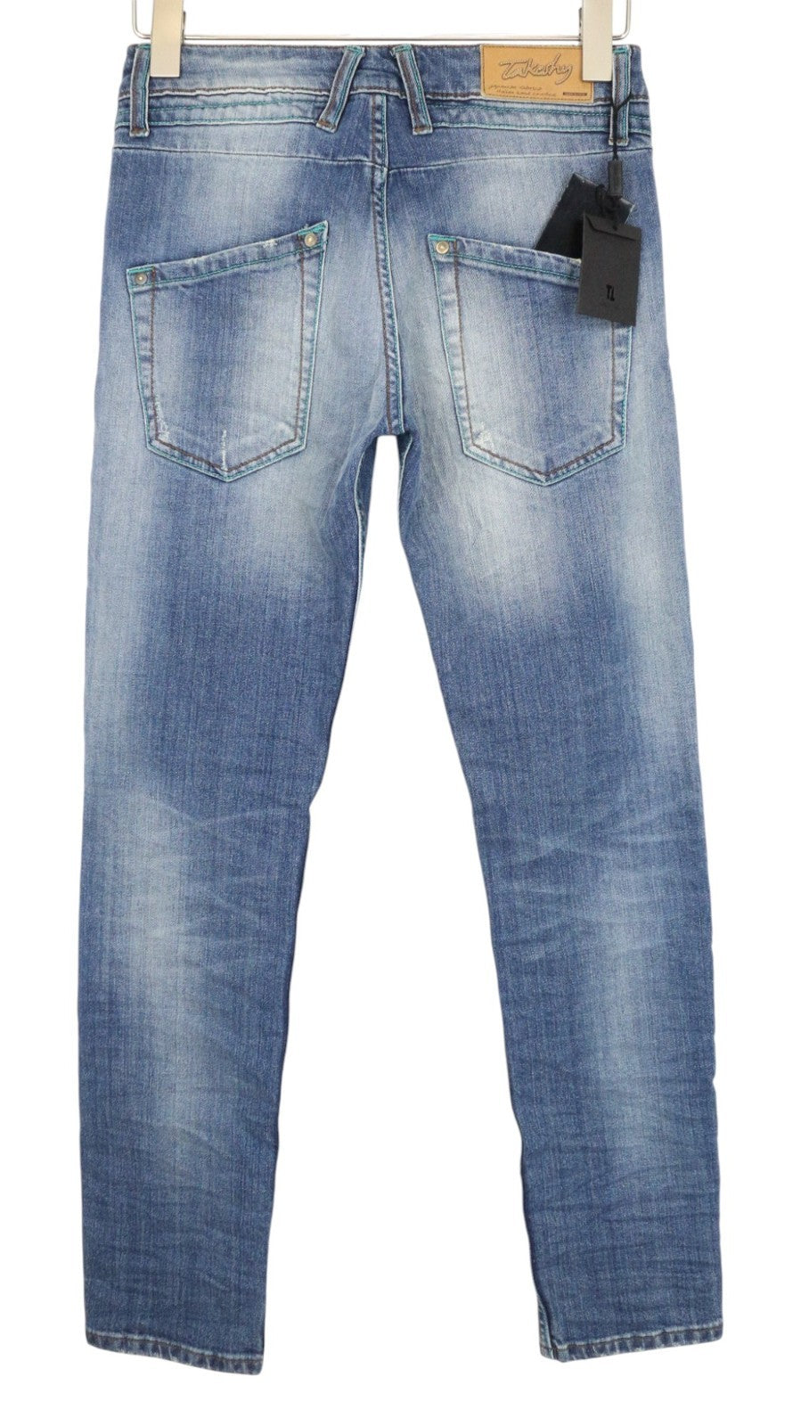 TAKESHY KUROSAWA vyriški džinsai W30 Slim Fit laisvalaikio mėlynos medvilnės skalbtos tamprios medžiagos