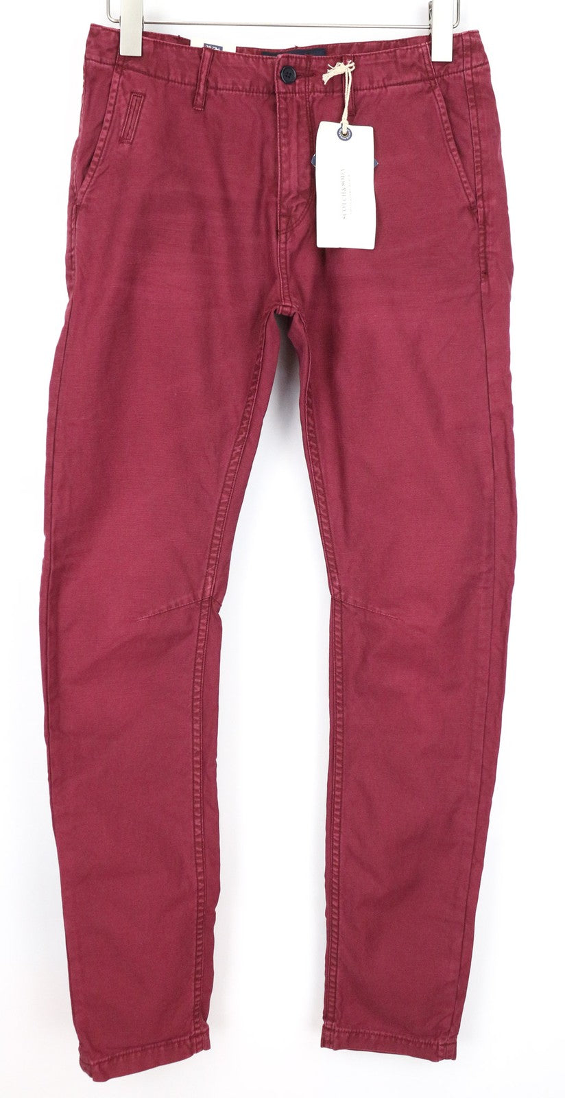 SCOTCH & SODA Theon Men's Trousers W29/L34 Slim Burgundy Pure Cotton Tapered