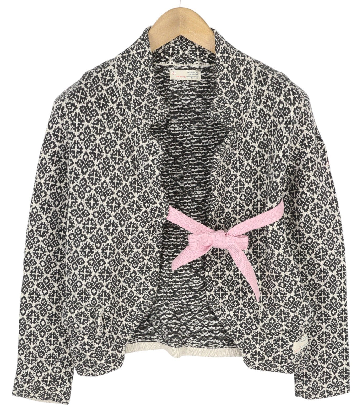 ODD MOLLY M214-233 Women Jumper XS Grey Patterned Cotton Knitted Logo Cardigan