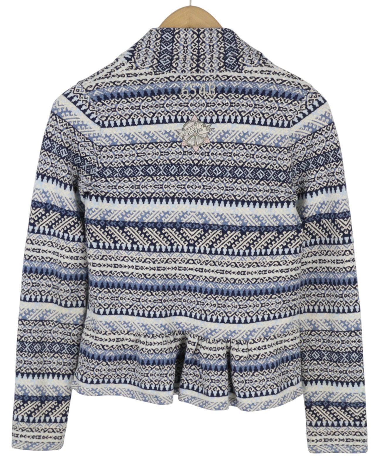 ODD MOLLY 616M-654B Women Jumper XS Blue Patterned Knitted Straps Logo Cardigan