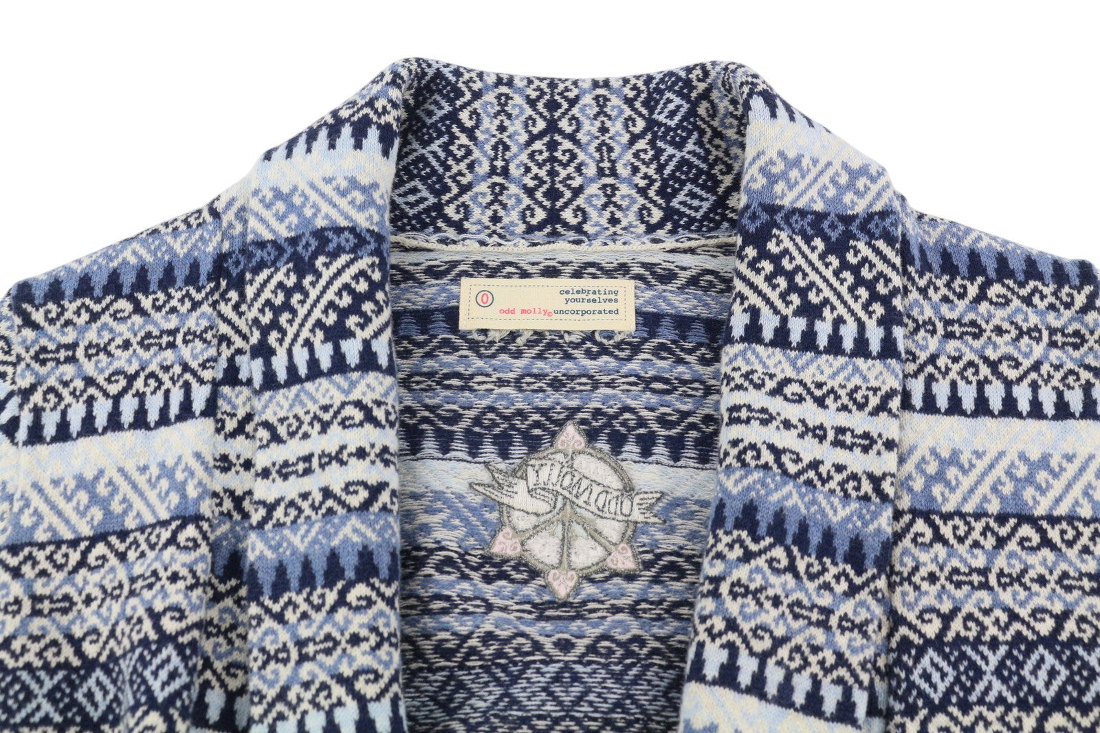 ODD MOLLY 616M-654B Women Jumper XS Blue Patterned Knitted Straps Logo Cardigan