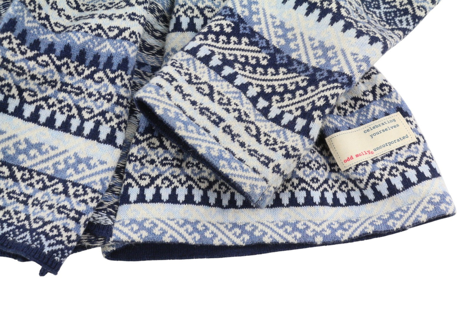 ODD MOLLY 616M-654B Women Jumper XS Blue Patterned Knitted Straps Logo Cardigan