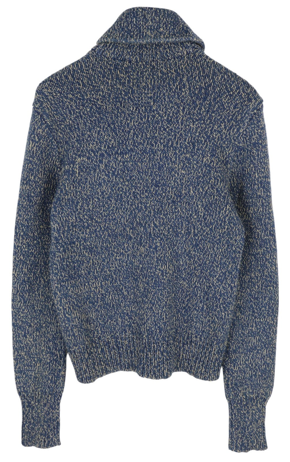 RRL RALPH LAUREN Men Jumper S Melange Blue Knitted Shawl Neck Pocket Pullover