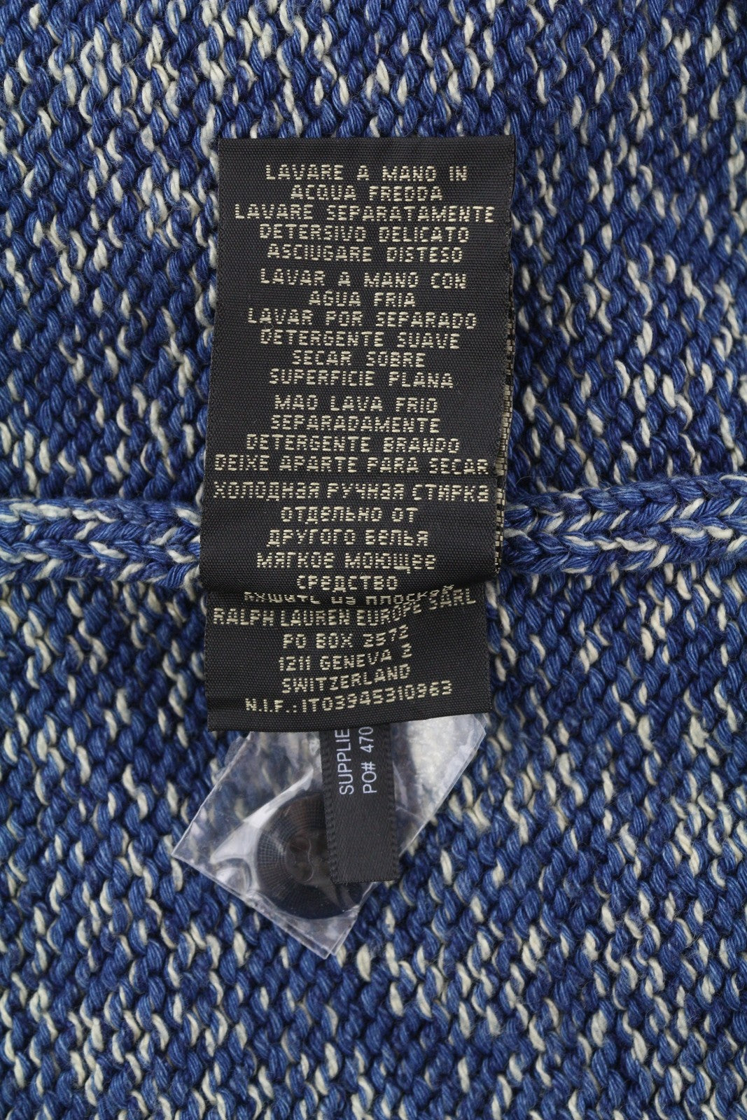 RRL RALPH LAUREN Men Jumper S Melange Blue Knitted Shawl Neck Pocket Pullover