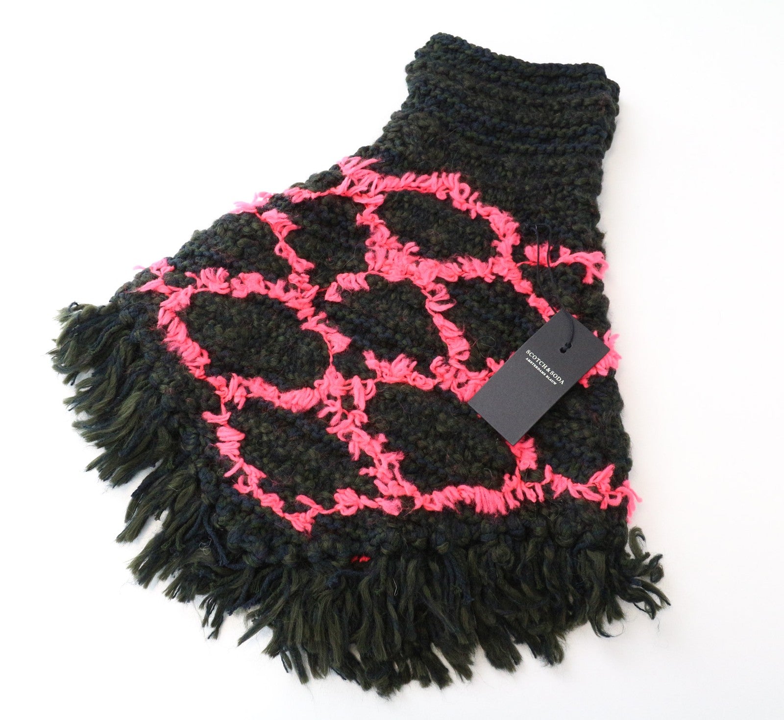 SCOTCH & SODA Women's Scarf OS Green Unisex Snood Chunky Tassels Patterned