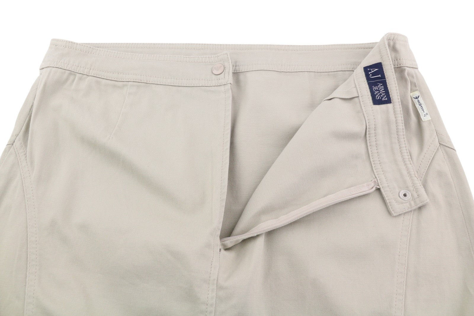 ARMANI JEANS Women Skirt EU46 Beige Split Zip Fly Unlined Pencil Style Mini