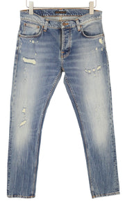 NUDIE JEANS Grim Tim Worn Blues Men Jeans W31/L32 Blue Faded Ripped Distress