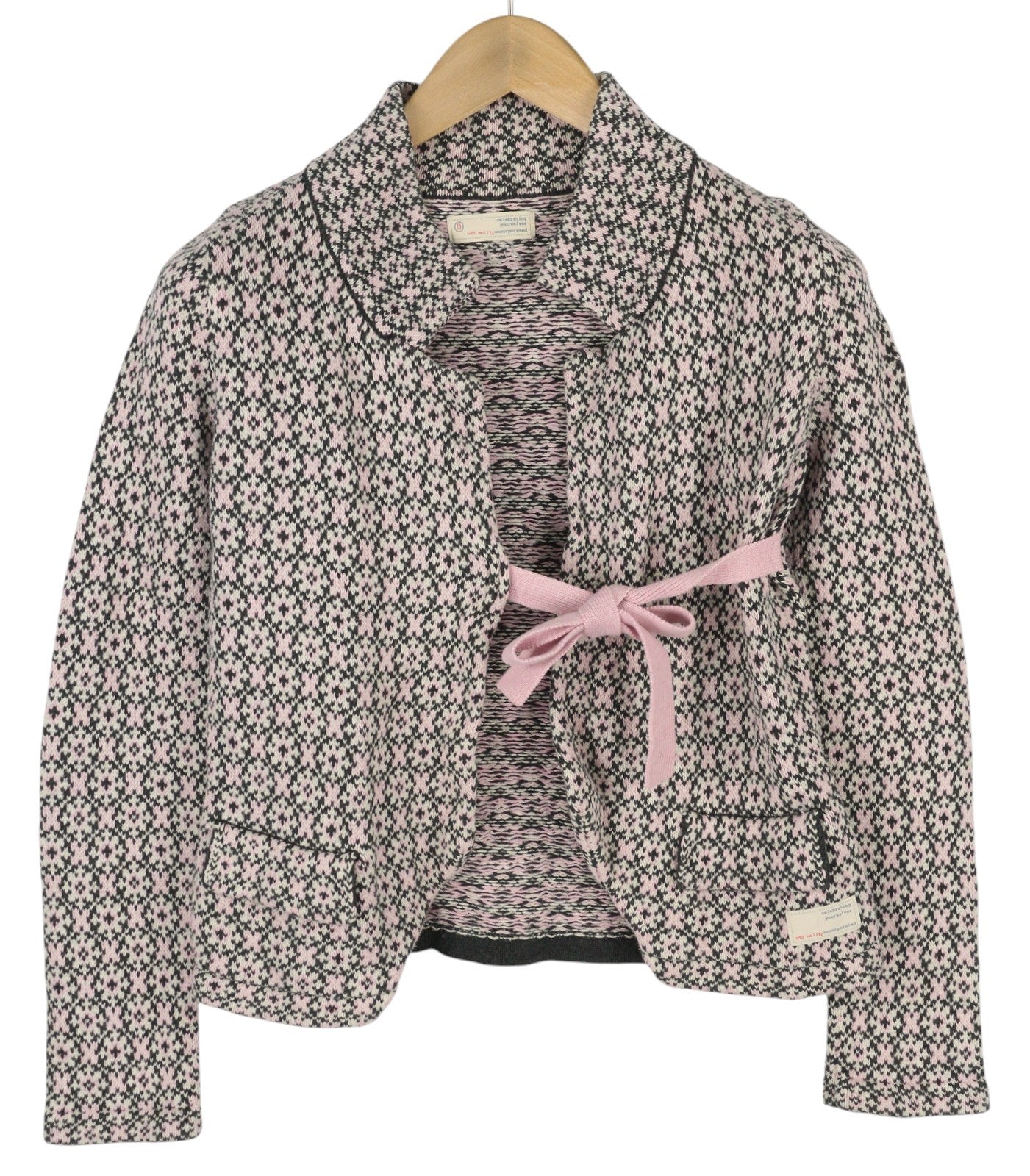 ODD MOLLY M115-233 Women Jumper XS Pink Patterned Cotton Knitted Logo Cardigan