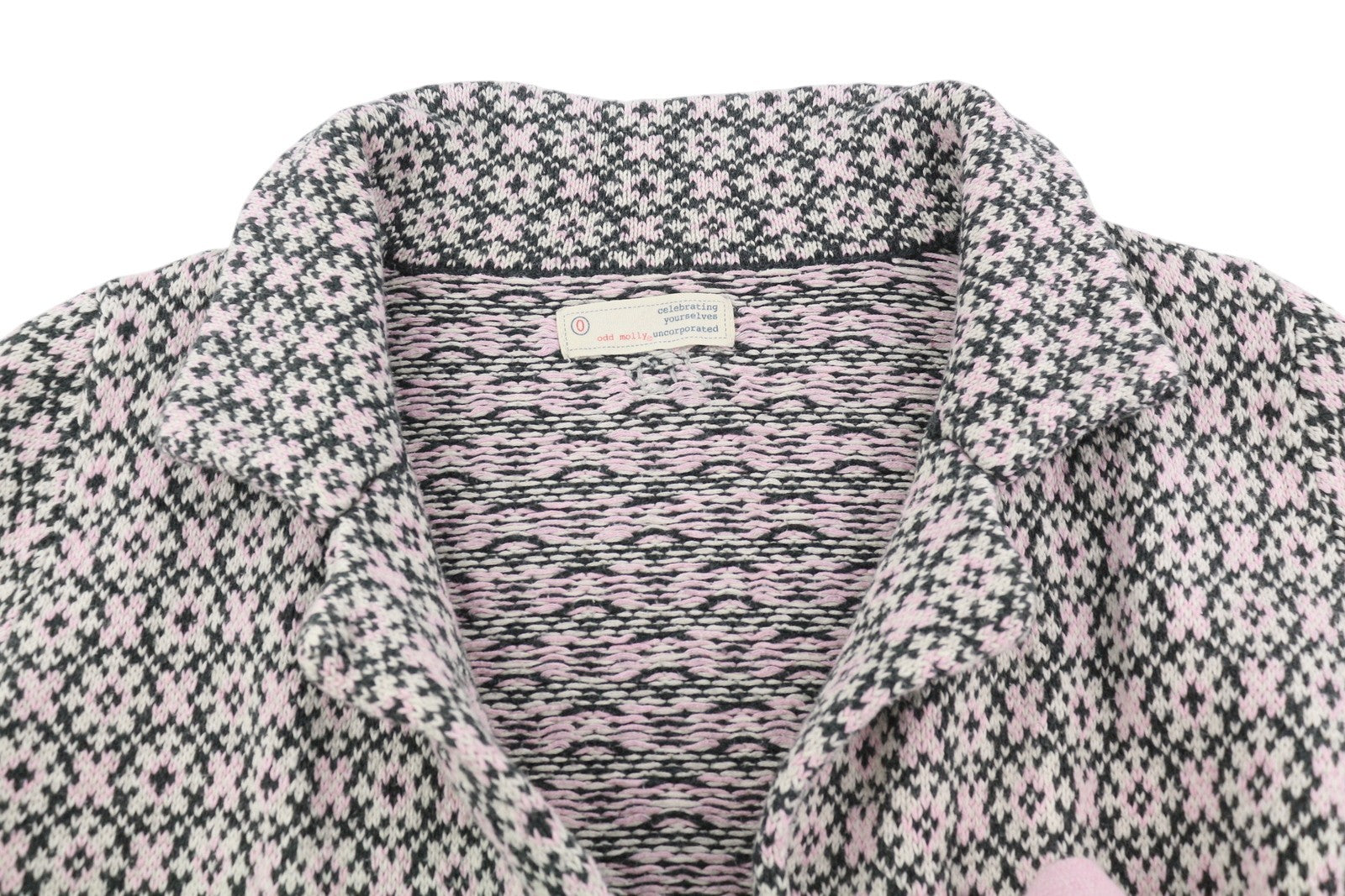 ODD MOLLY M115-233 Women Jumper XS Pink Patterned Cotton Knitted Logo Cardigan