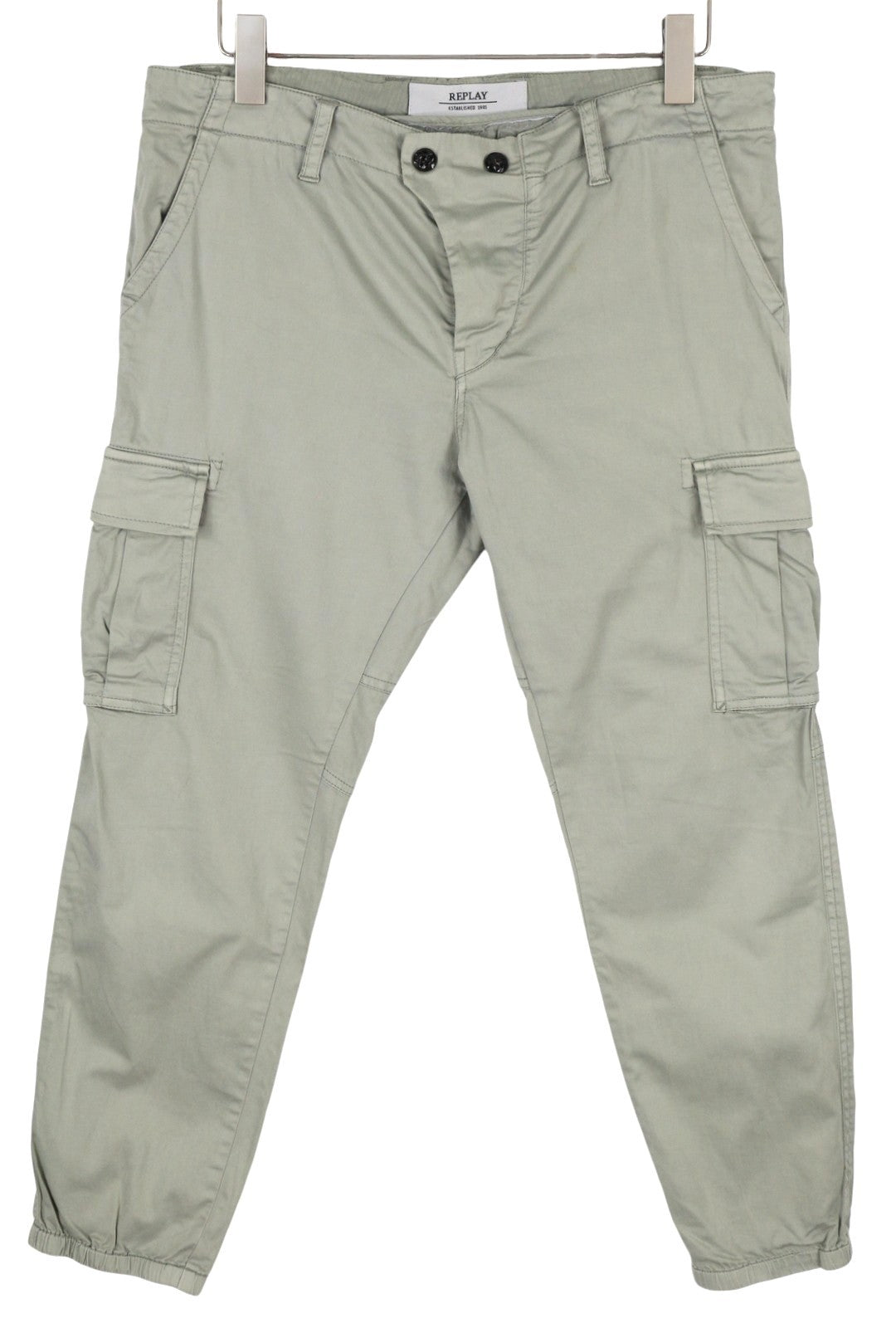 REPLAY W8769B Women Trousers W29 Grey Cargo Cropped Ankle Length Button Fly