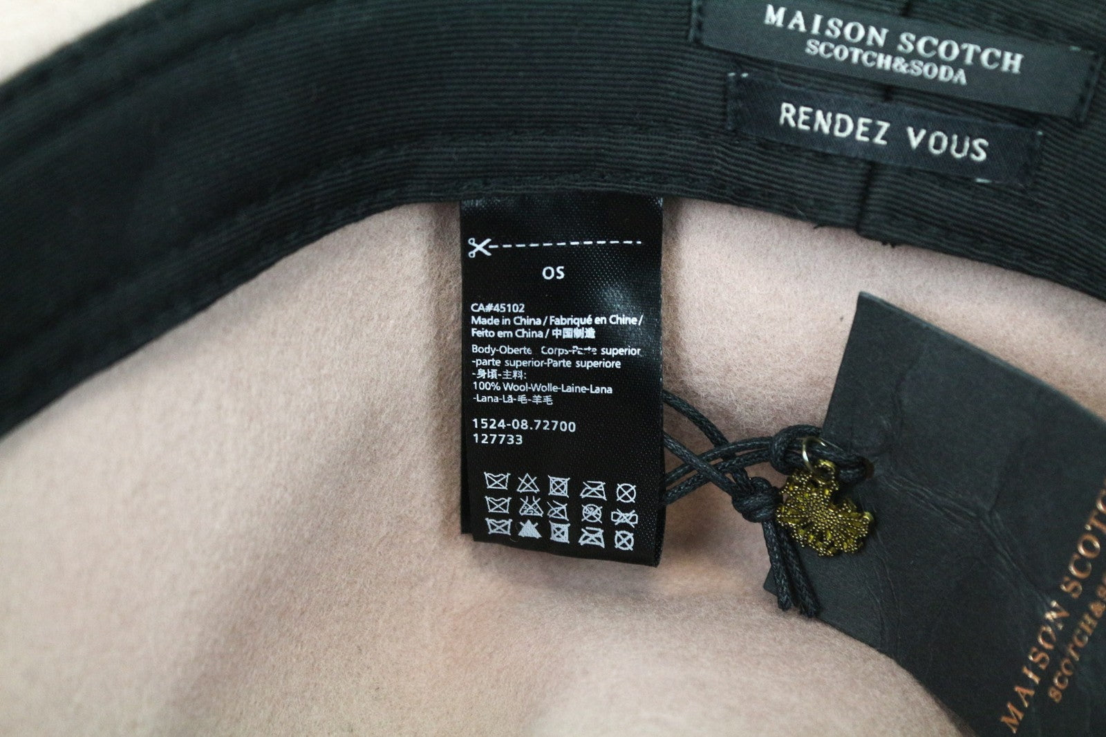 MAISON SCOTCH Women's Hat OS Light Pink Wool Panama Everyday Star Pins Design