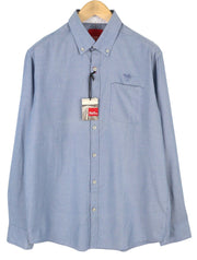 BLUE FIELDS Men Shirt L Blue Patterned Button-Down Neck Patch Pocket Casual