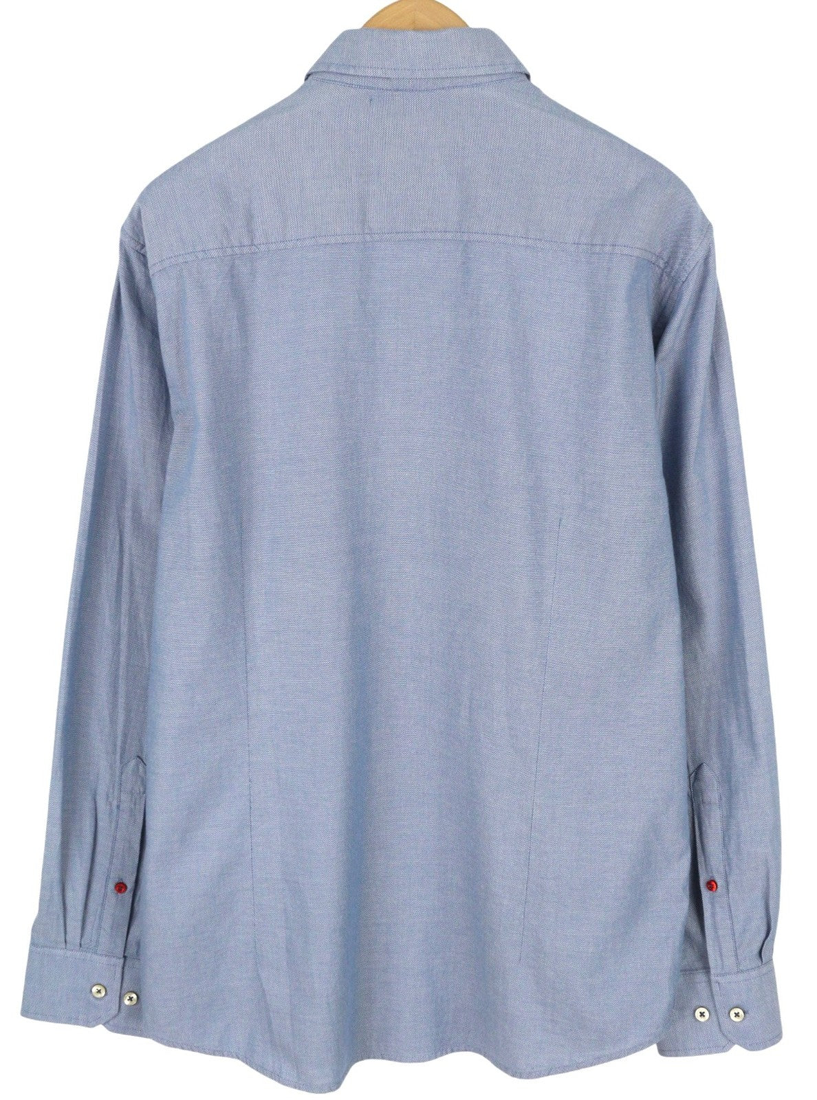 BLUE FIELDS Men Shirt L Blue Patterned Button-Down Neck Patch Pocket Casual