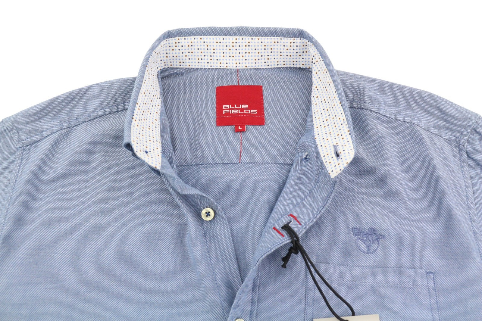 BLUE FIELDS Men Shirt L Blue Patterned Button-Down Neck Patch Pocket Casual