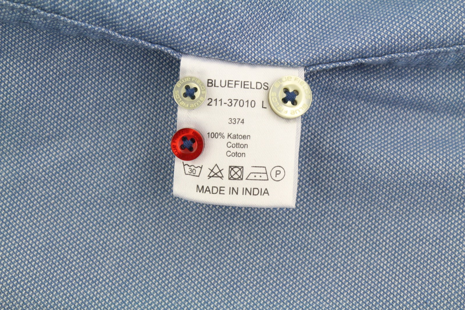 BLUE FIELDS Men Shirt L Blue Patterned Button-Down Neck Patch Pocket Casual