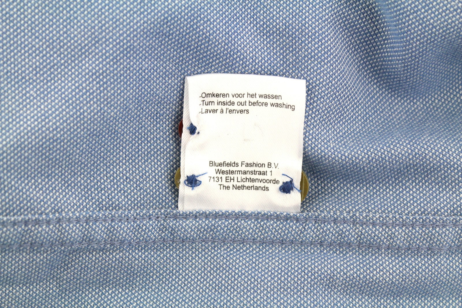 BLUE FIELDS Men Shirt L Blue Patterned Button-Down Neck Patch Pocket Casual