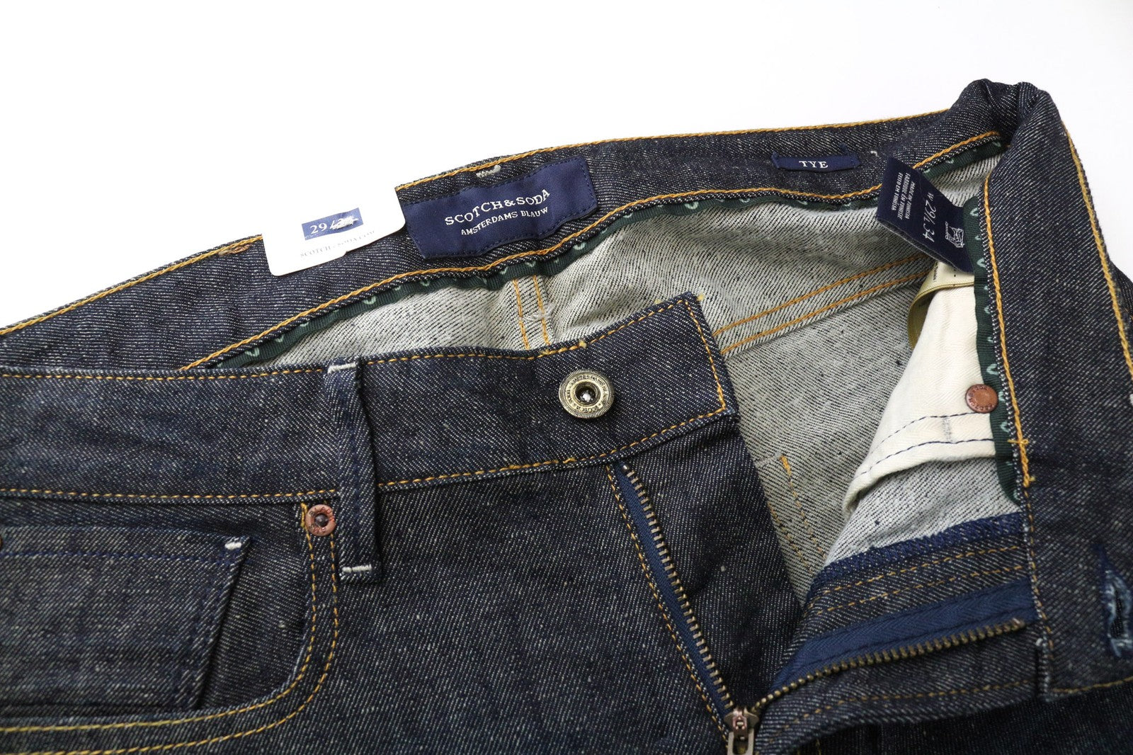 SCOTCH &amp; SODA Tye vyriški džinsai W29/L34 Slim morkų spalvos tamsiai mėlyni tamprūs džinsai