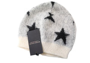 MAISON SCOTCH Women's Hat OS Grey Mohair Blend Beanie with Stars Pattern