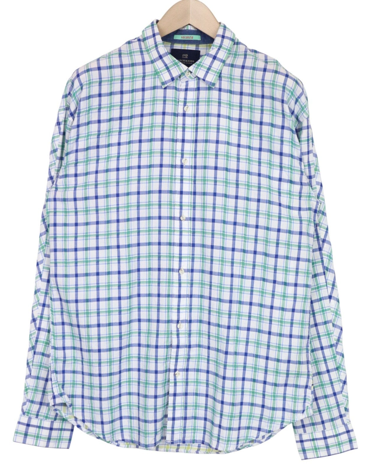 SCOTCH & SODA Ams Couture Men's Shirt L Blue Green Checked Cotton Long Sleeve