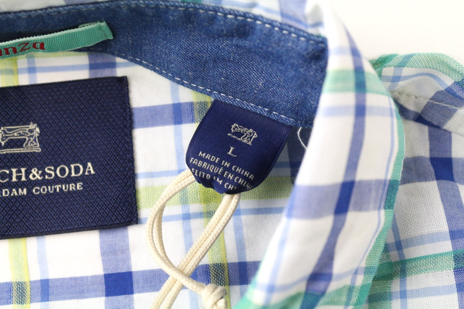 SCOTCH & SODA Ams Couture Men's Shirt L Blue Green Checked Cotton Long Sleeve