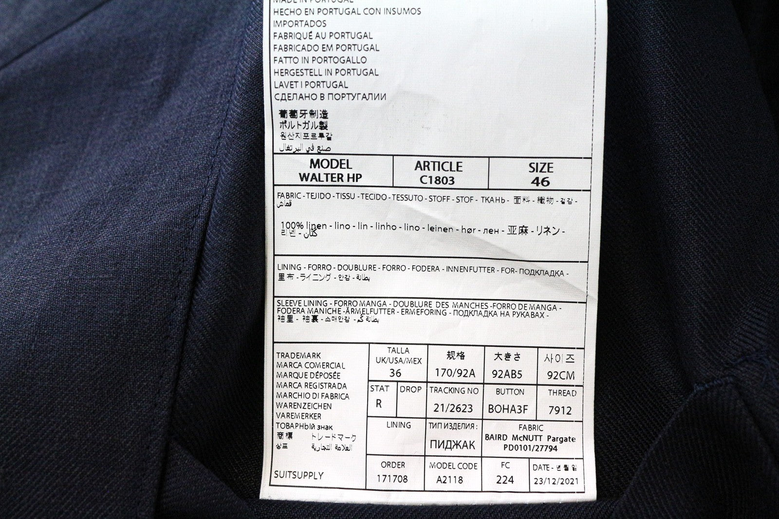 SUITSUPPLY Walter Men's Blazer UK36R Blue Linen Lightweight Casual Shacket