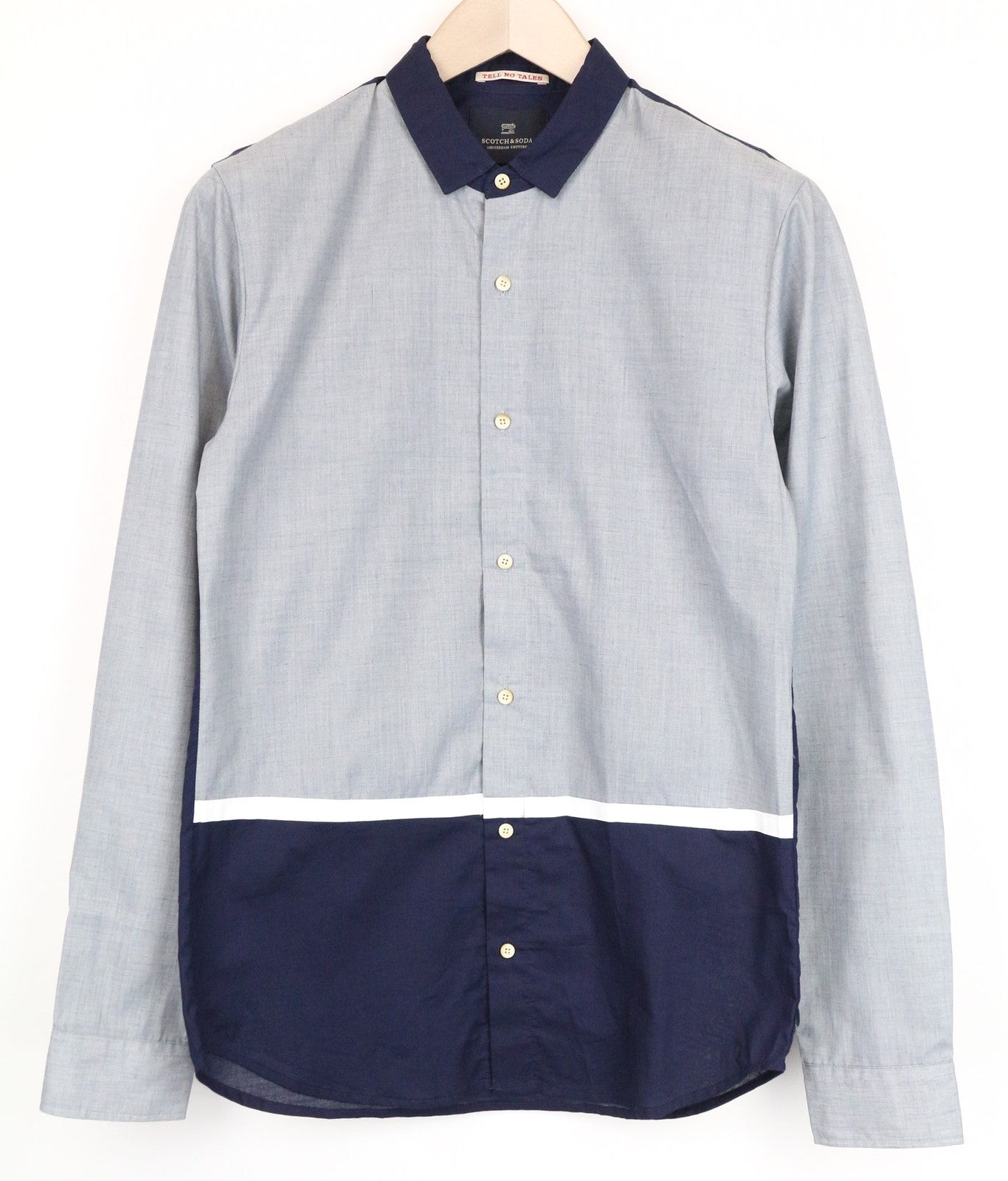 SCOTCH & SODA Ams Couture Men's Shirt S Grey Blue Pure Cotton Long Sleeve