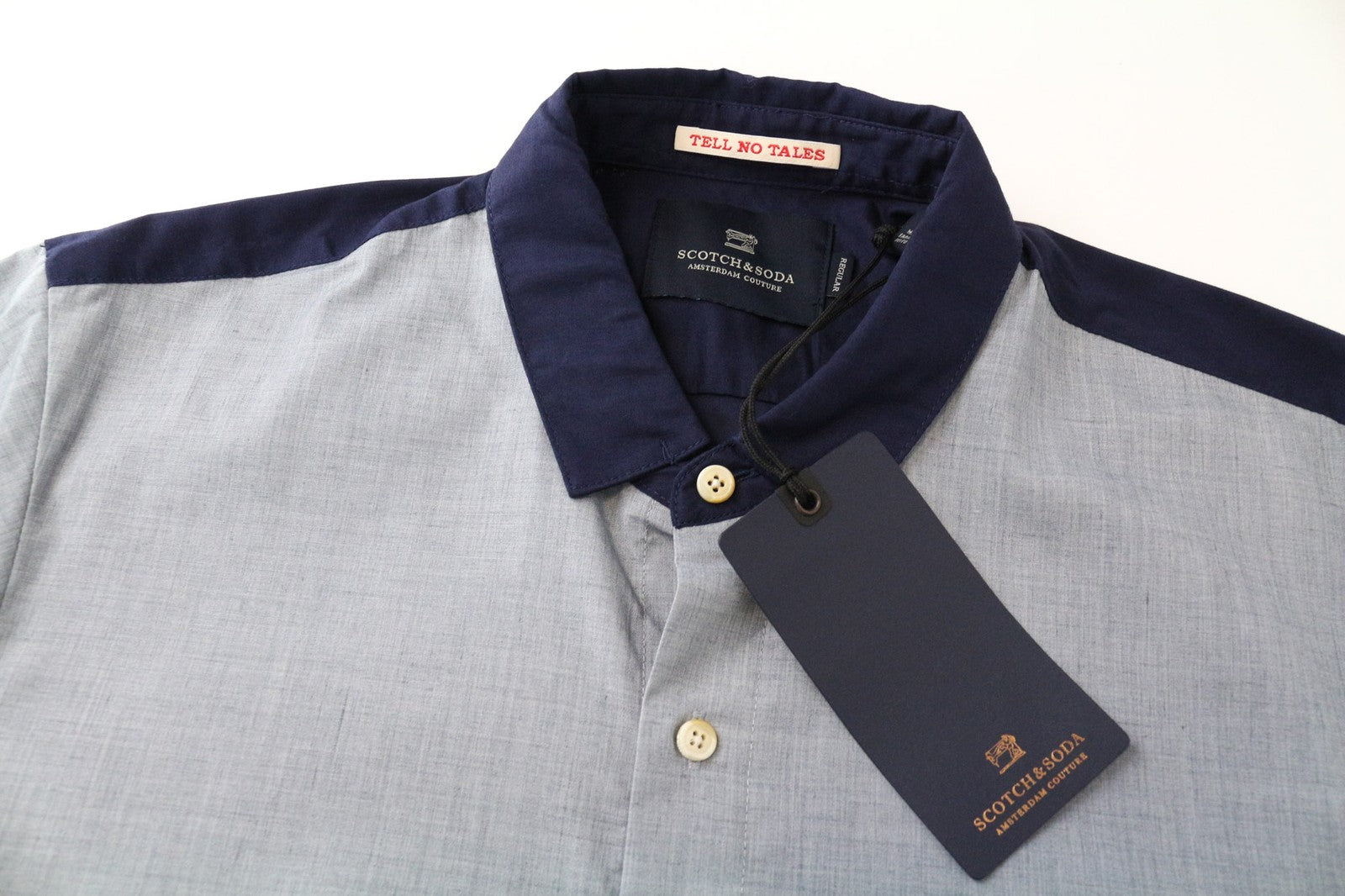 SCOTCH & SODA Ams Couture Men's Shirt S Grey Blue Pure Cotton Long Sleeve