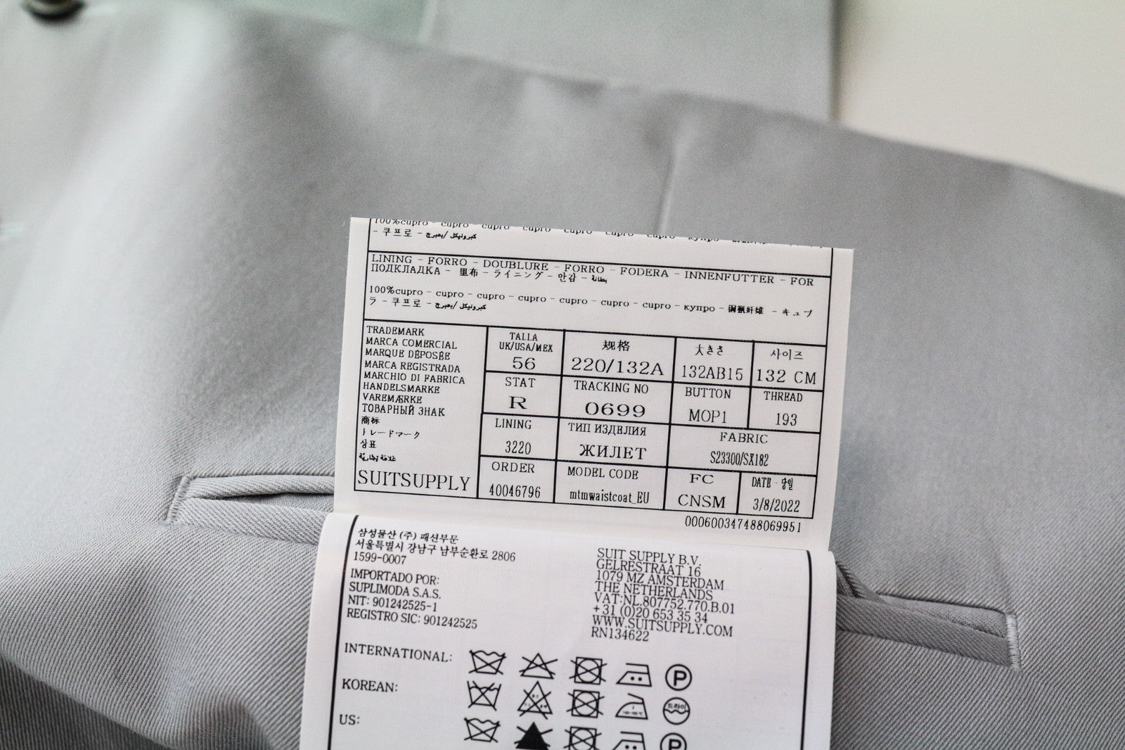 SUITSUPPLY Ferrara vyriška liemenė UK56R pilka medvilninė kašmyro klasikinė liemenė 